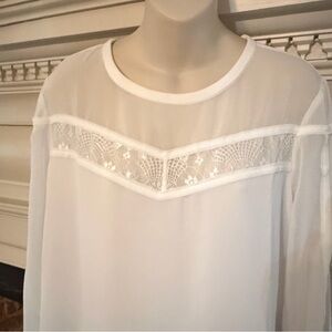 White House Black Market Elegant Sheer White Blouse Sz Large NWOT